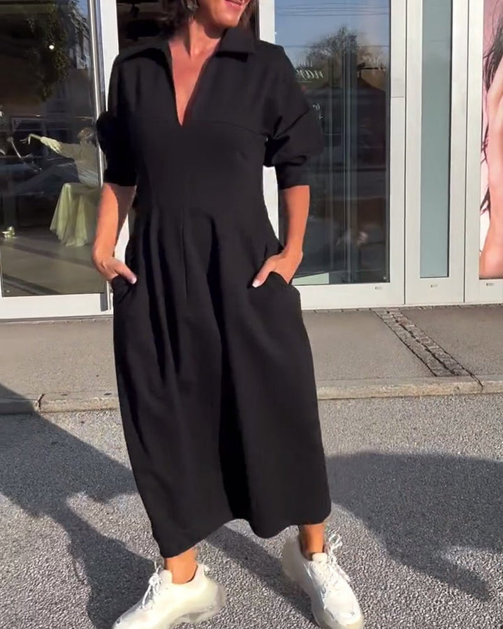 Møssa – Helena Klassisk Maxikjole med Krage og Lommer - Møssa Norway